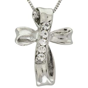 1284 Infinity Cross Silver and Rhinestone Necklace