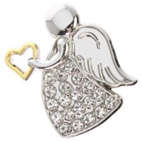 Silver Guardian Angel Pin with Gold Heart & Rhinestones