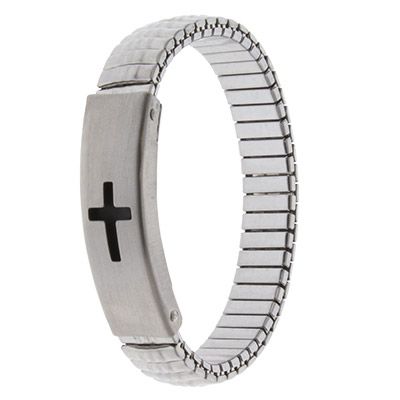 Watch style Stretch Metal Cross Bracelet Silver