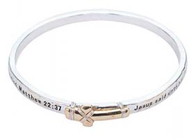 Matthew 22:37 Bangle Bible Verse Bracelet with Cross