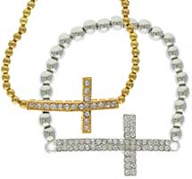 Gold or Silver Rhinestone Sideways Cross Bracelet