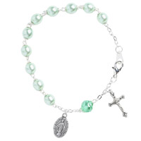 Green Bead Bracelet with Miraculous Medal