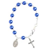 Blue Bead Bracelet with Miraculous Medal