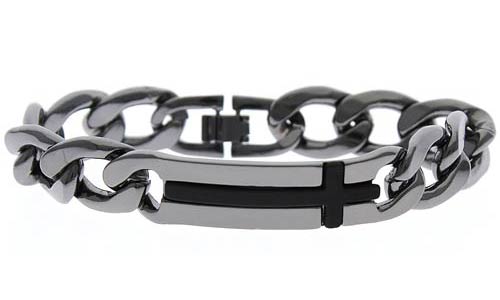 Men's Heavy Steel Gunmetal Cross Bracelet