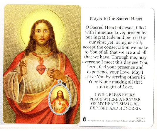 Sacred Heart of Jesus Prayer Card & Medal