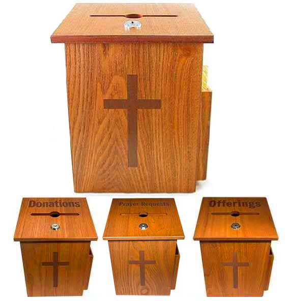 Deluxe Wood Donation Box with cross