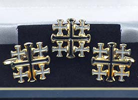 Gold Jerusalem Cross Cufflinks & Pin Set