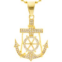 Rhinestone Mariner Anchor  Necklace Gold