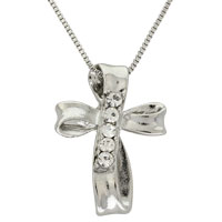 Infinity Cross Necklace - Silver Cross Necklace with Rhinestone Accents