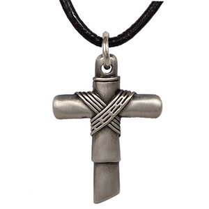 Pewter Cross Necklace With Rope Center