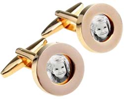 Gold Round Photo Cufflinks - Photograph Cufflinks