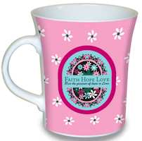 Faith Hope Love Ceramic Mug in Pink or Green