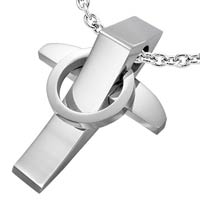 Stainless Steel Cross Necklace with Ring Around It