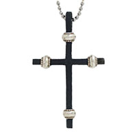 Leather Cross Necklace - Silver Beads