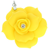 Yellow Rose Flower Polymer Clay Pendant 
