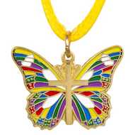 Gold Butterfly With Cross Necklace Multicolored 