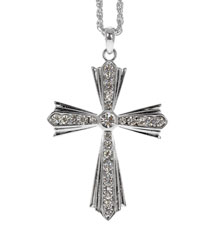 Rhinestone Flared Cross Necklace Silver