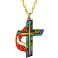 Stained Glass United Methodist Cross Necklace