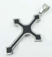 Maltese Cross Stainless Steel Necklace Black Enamel 