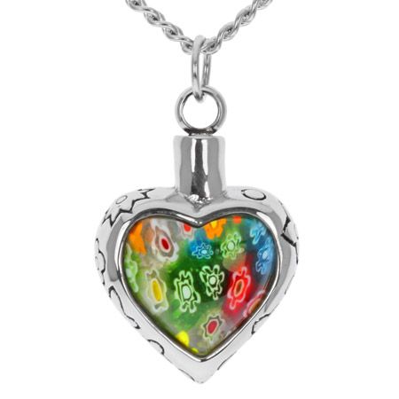 Flowers Love Heart Cremation Urn Necklace Stainless Steel