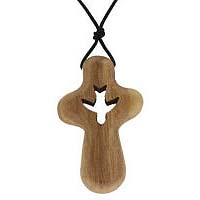 Olive Wood Cross Necklace Dove Cut-Out - Prayer Cross Necklace