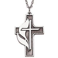 Polished Pewter United Methodist Cross Necklace