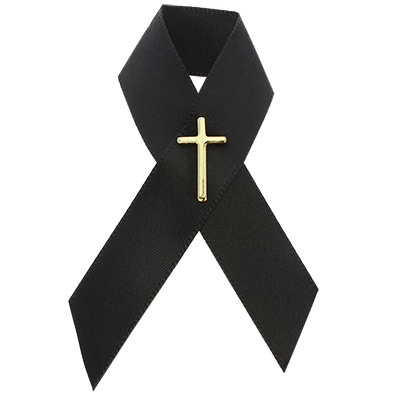 Sterling Gifts Gold Cross on Black Cloth Memorial Ribbon Pin