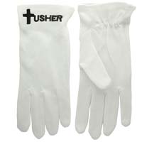 White Formal Usher Gloves with Embroidered Black Cross